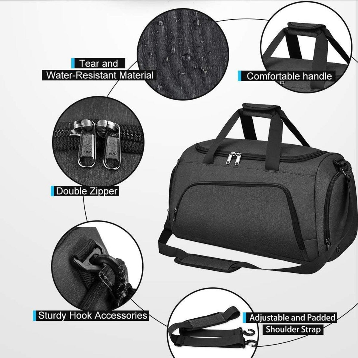 NUBILY Sporttasche Herren Damen Groß Wasserdicht mit Schuhfach - 60x30x34cm