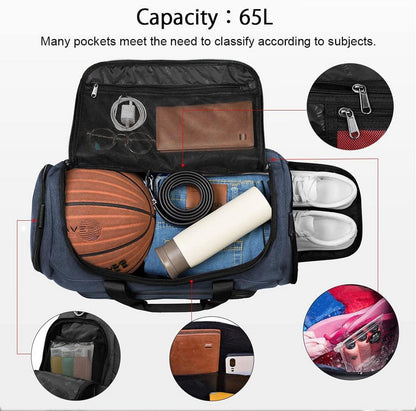 Sporttasche Herren Damen Wasserdicht mit Schuhfach 60x30x34 cm
