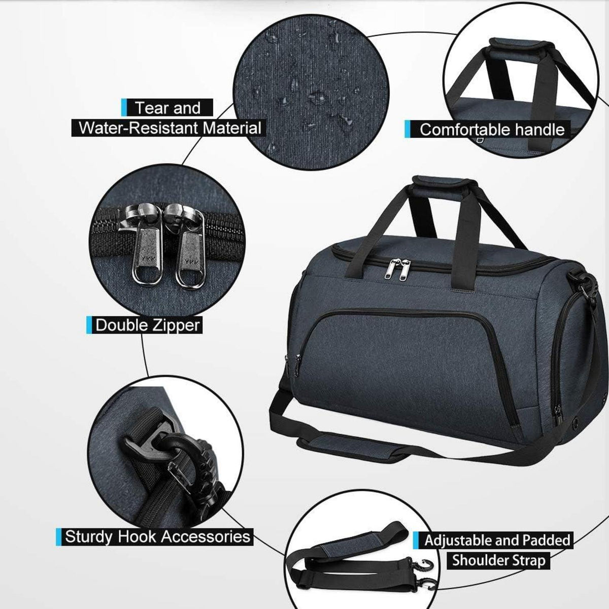 NUBILY Sporttasche Herren Weekender Wasserdicht mit Schuhfach 60x30x34cm