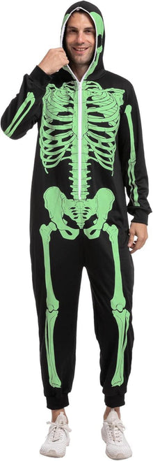 Spooktacular Skelett-Overall Einteiler mit Kapuze für Herren Halloween