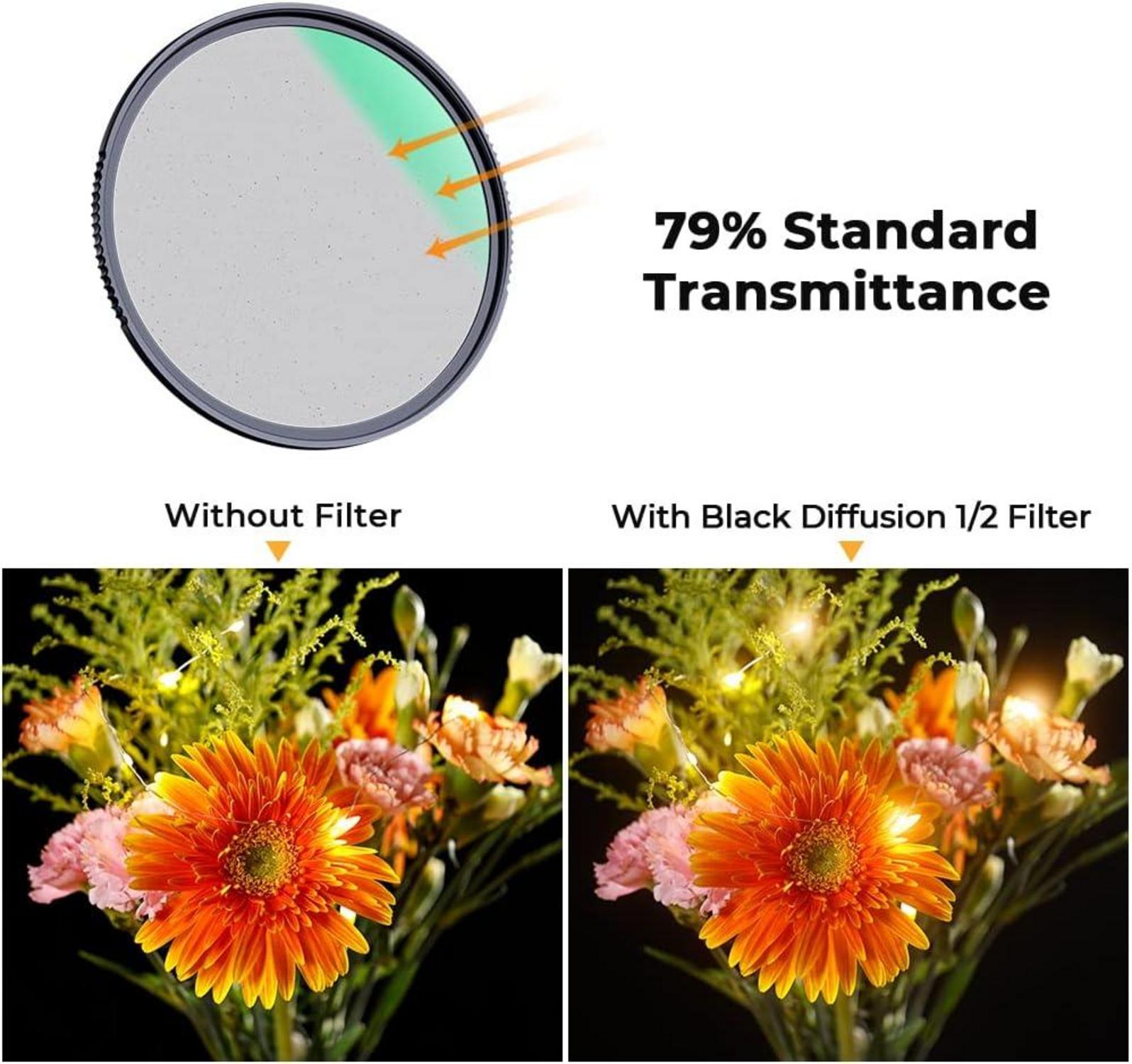 72mm Black Mist Filter für Video und Portrait, 1/2 Optisches Glas, Nano-beschichtet