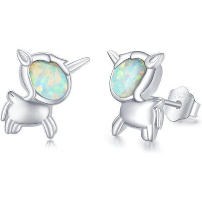 Einhorn Ohrringe 925 Sterling Silber Opal Ohrstecker
