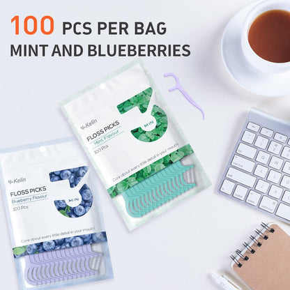 Zahnseidestäbchen Blueberry 300 Stück - Zahnreinigung und Atemfrische