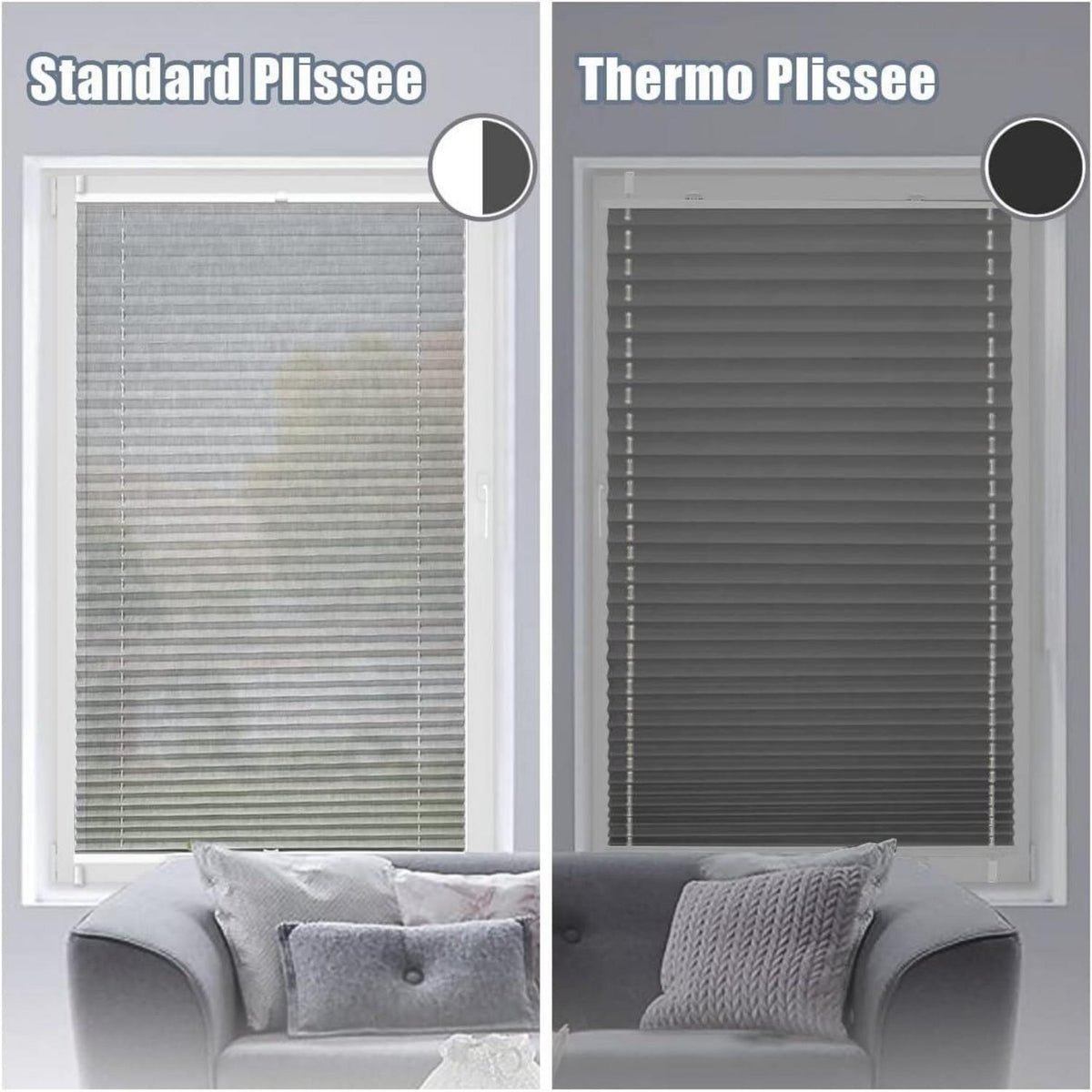 Verdunkelndes Plissee ohne Bohren Klemmfix Grau 85x230 cm Thermo Sichtschutz
