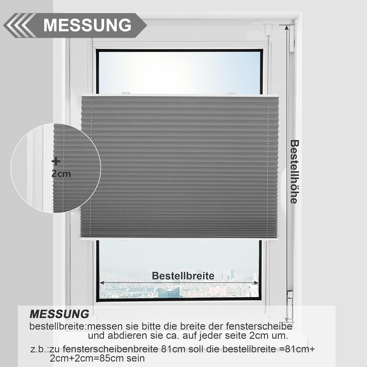 Verdunkelndes Plissee ohne Bohren Klemmfix Grau 85x230 cm Thermo Sichtschutz