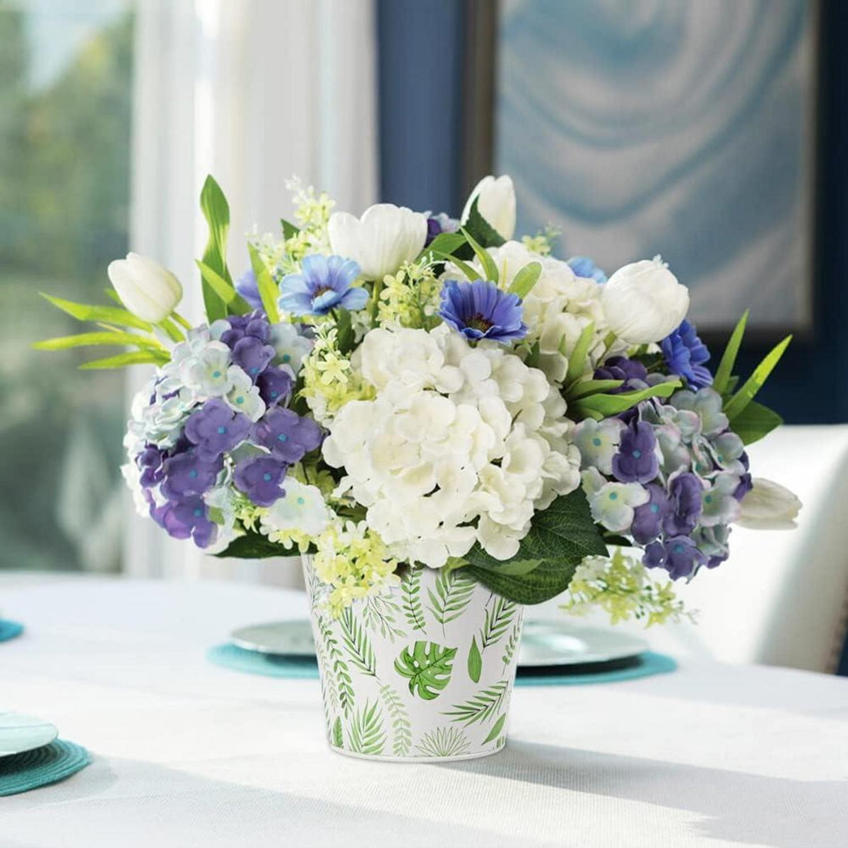 Deko Pflanzgefäße 4er Set Blumentopf Shabby Chic Zink Töpfe Blattmotiv