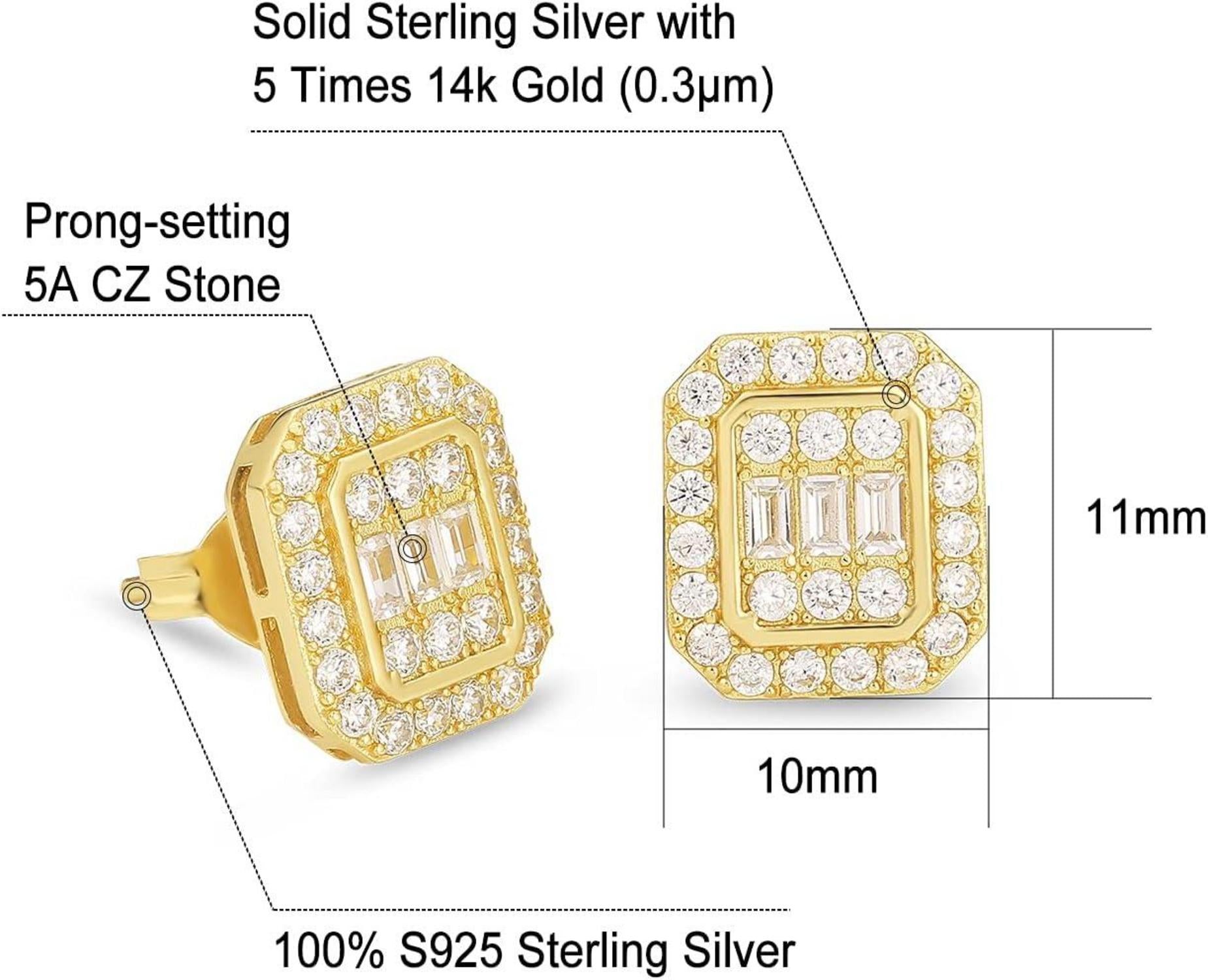KRKC&CO S925 Silber Iced Out Ohrringe Herren 14K Gold Zirkonia allergiefrei 10mm