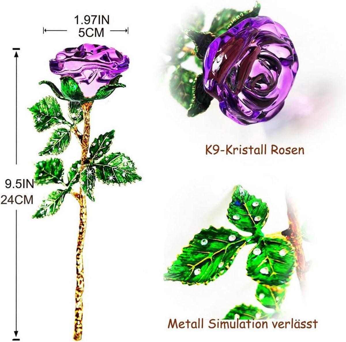 Kristall Rosen mit Geschenkbox K9 Glasrose Ewige Blume Lila