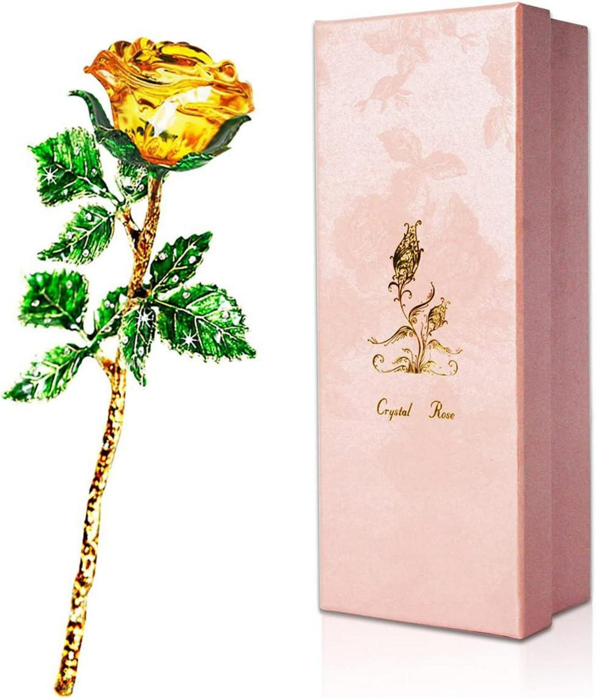 Gelbe Kristallrose Geschenk für Frauen - Ewige Blume mit Wunschkarte