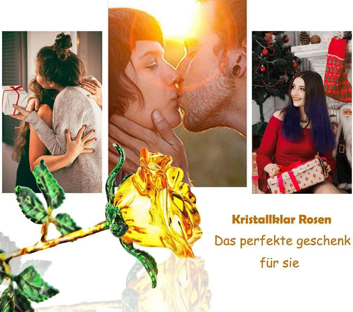 Gelbe Rose Geschenk für Sie - 3D Glasrose mit Wunschkarte - Valentinstag, Muttertag, Geburtstag