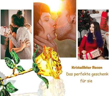 Gelbe Rose Geschenk für Sie - 3D Glasrose mit Wunschkarte - Valentinstag, Muttertag, Geburtstag