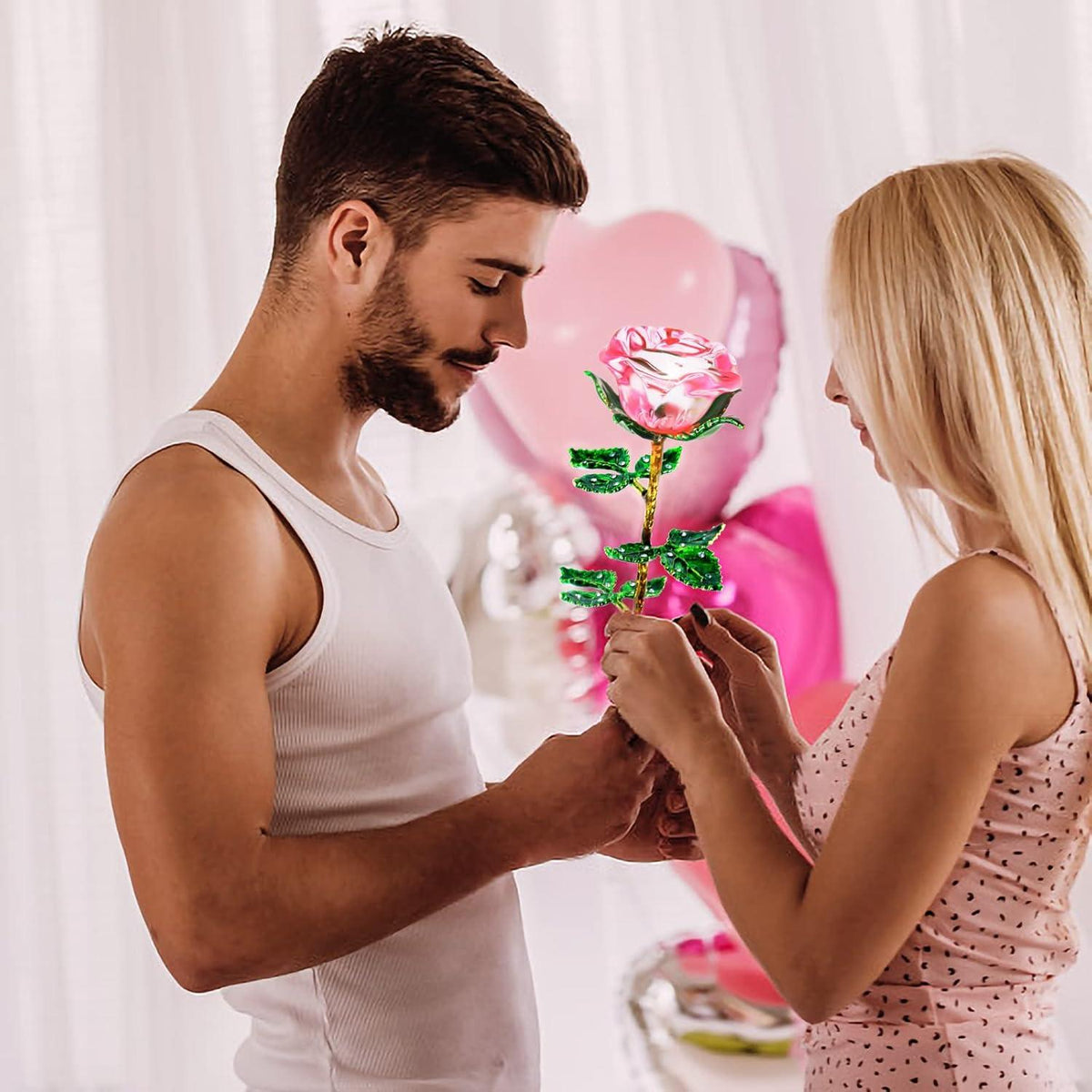 Rosa Kristallrose mit Wunschkarte und Geschenkbox, Ewige Blume für
