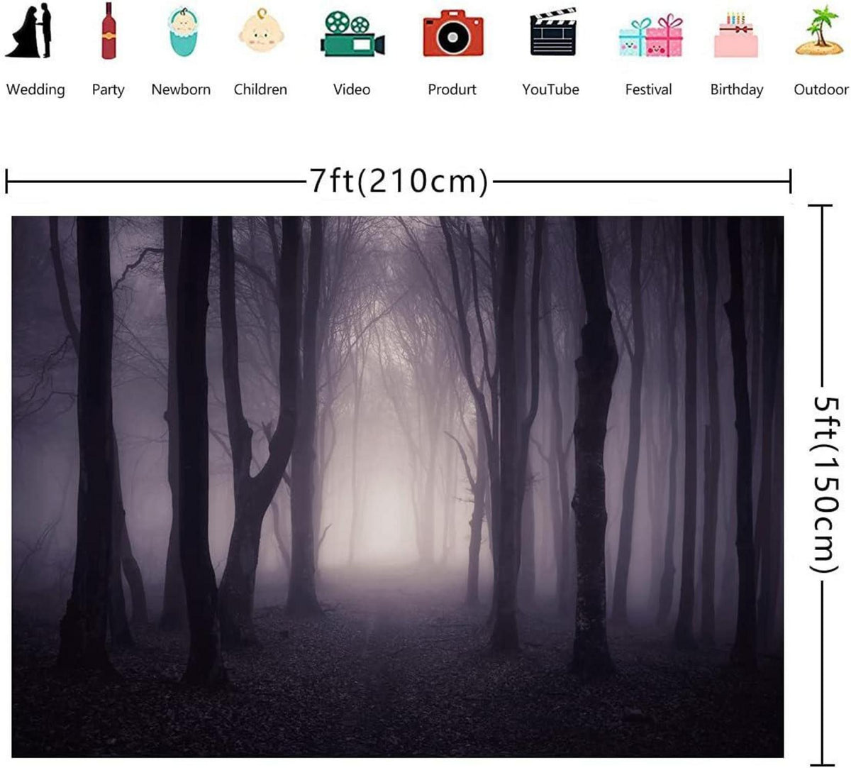 Halloween Nebel Dunkler Wald Fotografie Hintergrund 210x150cm