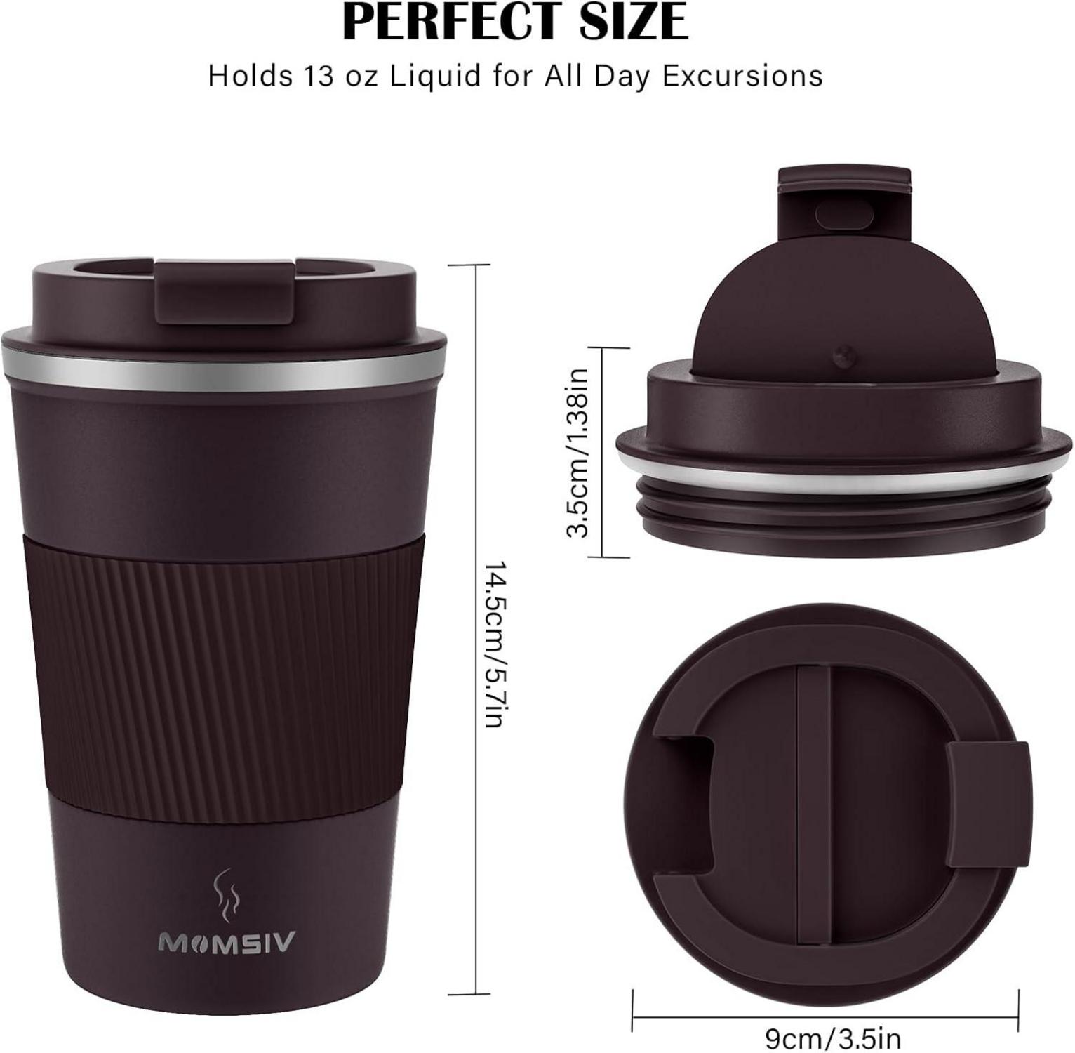 Thermobecher 380ml Braun Edelstahl isoliert Vakuum Becher mit Deckel
