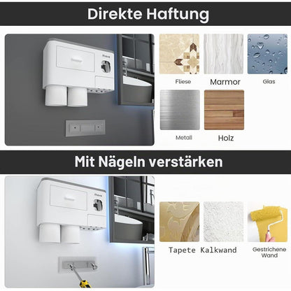 Zahnbürstenhalter Wand mit Spender & Schublade – Weiß