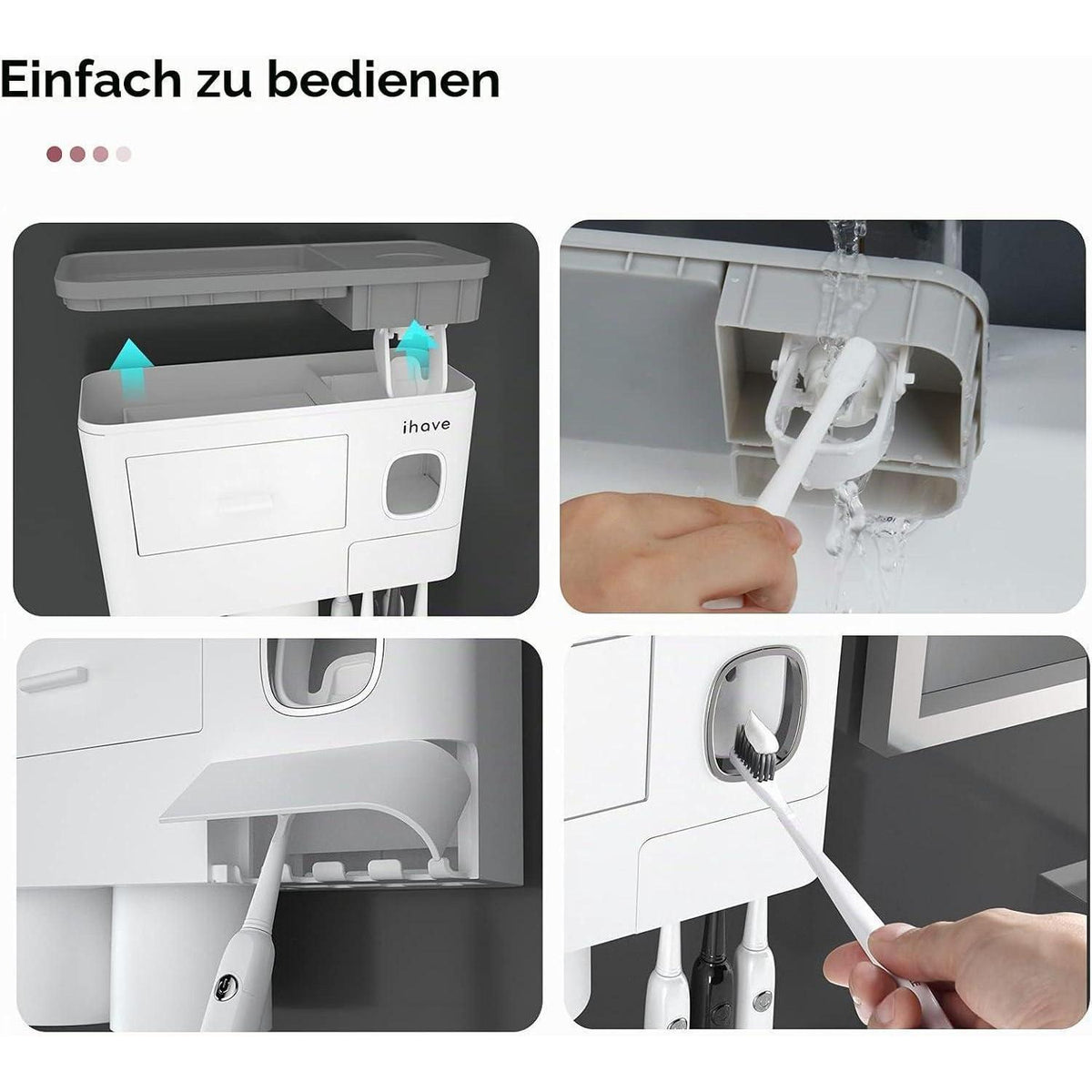Zahnbürstenhalter Wand mit Spender & Schublade – Weiß