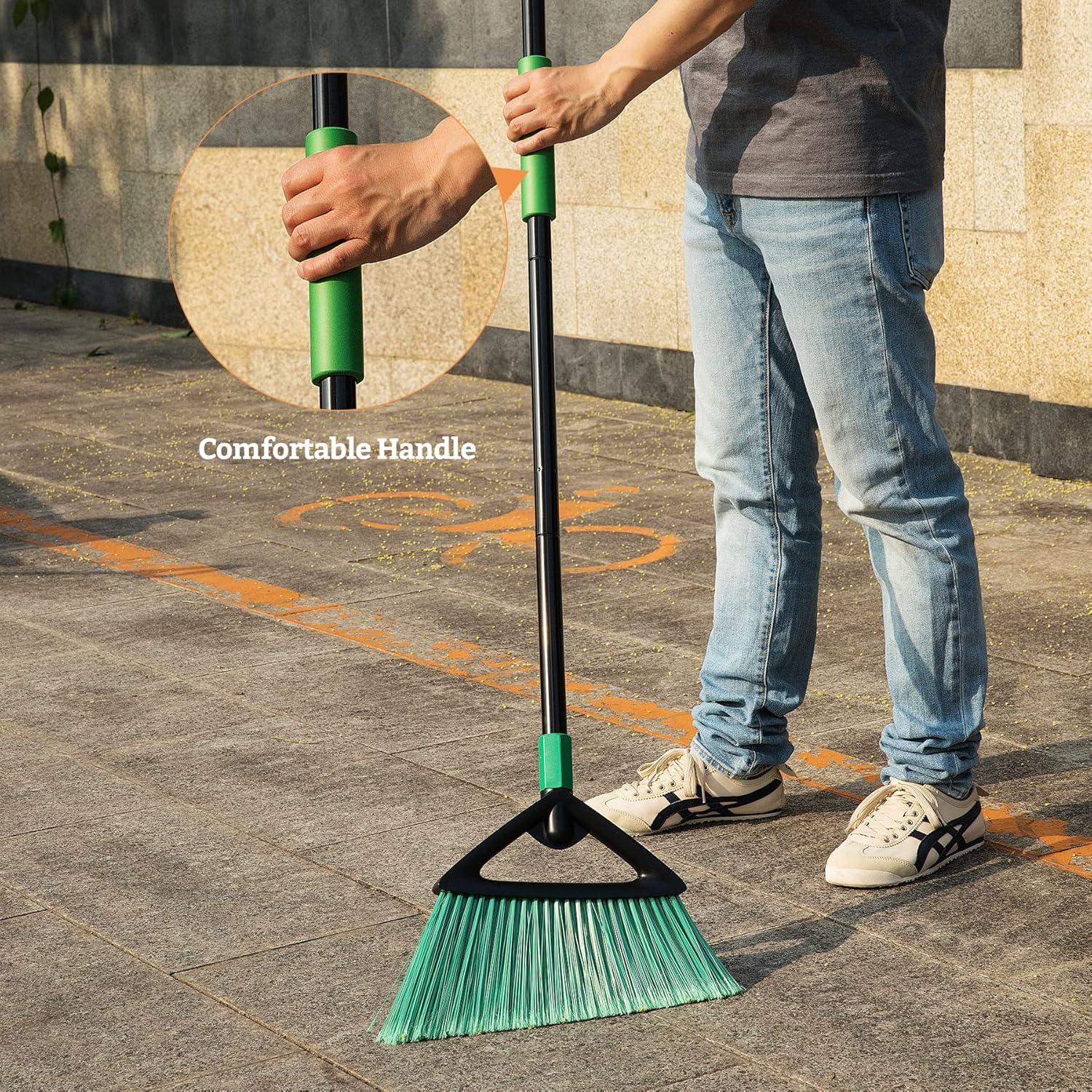 Eyliden Besen mit Stiel - Abgewinkelter Straßenbesen für Innen und Außen - Robust Bodenbesen 146 cm - Grüner