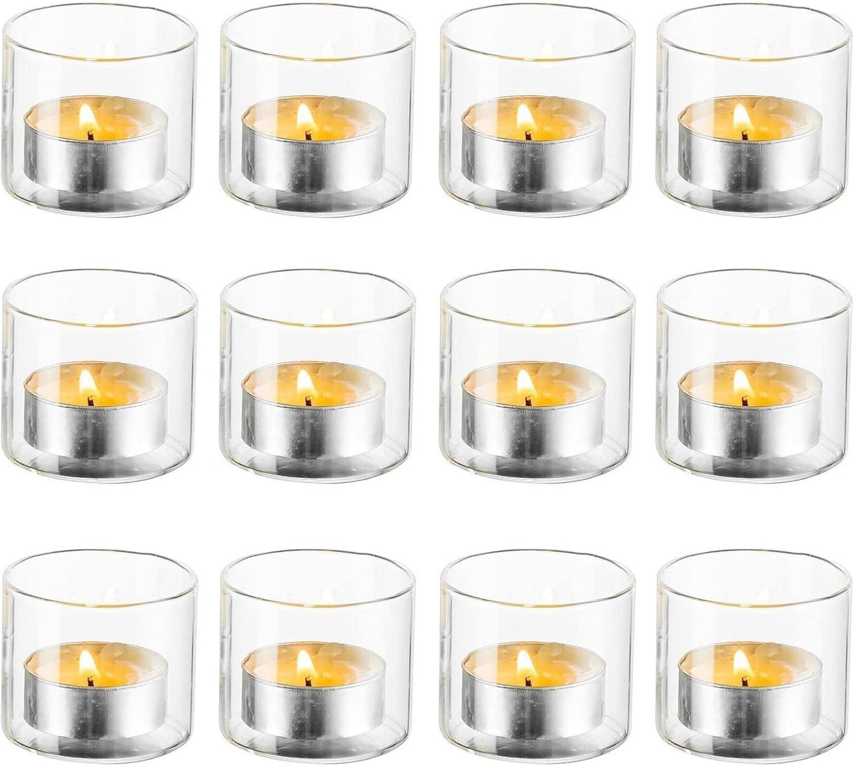 Romadedi Teelichthalter Glas klar Votivkerzenhalter Set 12er - Hochzeit Party Weihnachten Tischdeko