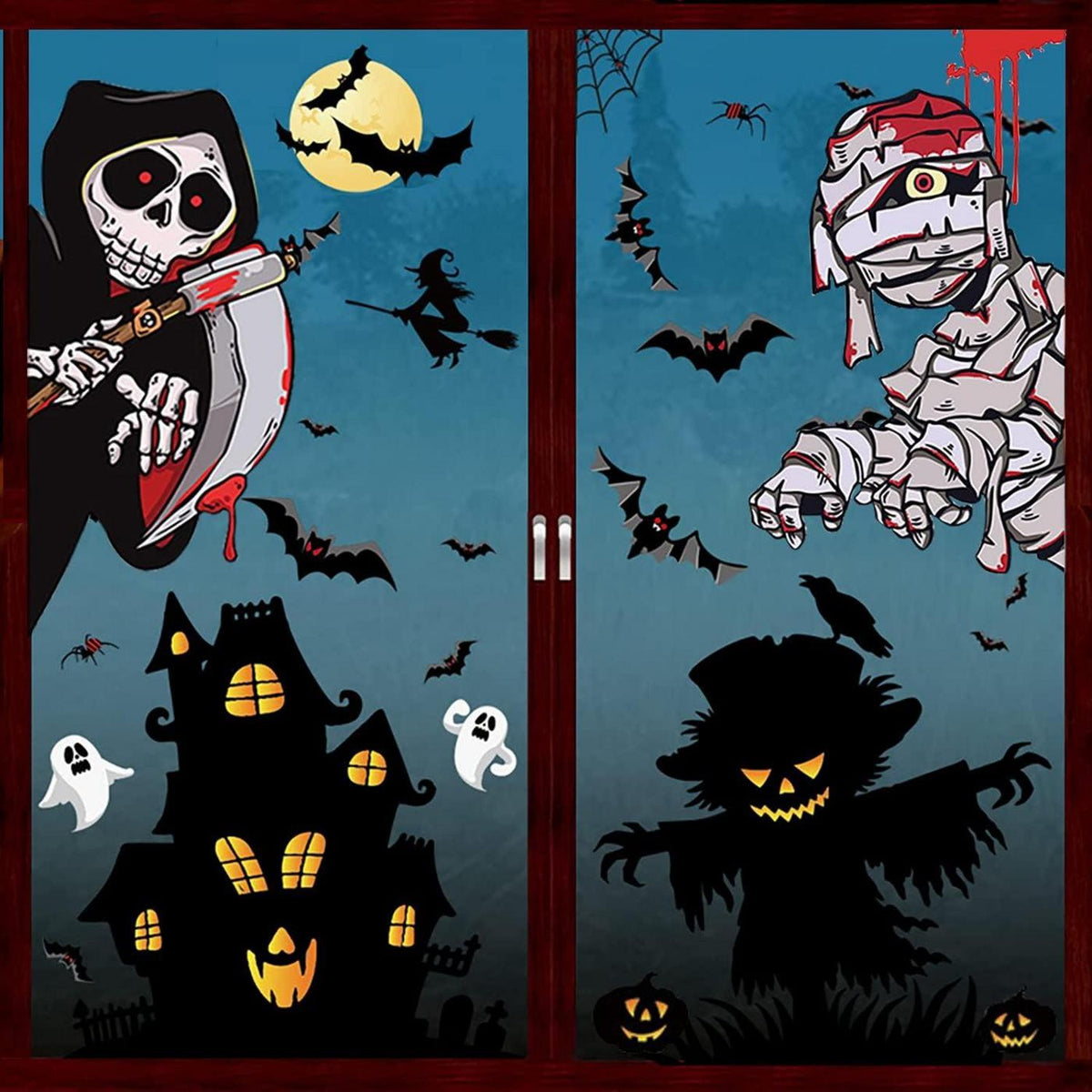 Halloween Fenster Aufkleber Dekoration Set 55stk - Wasserdichtes Selbstklebendes PVC - Große Halloween Stickers