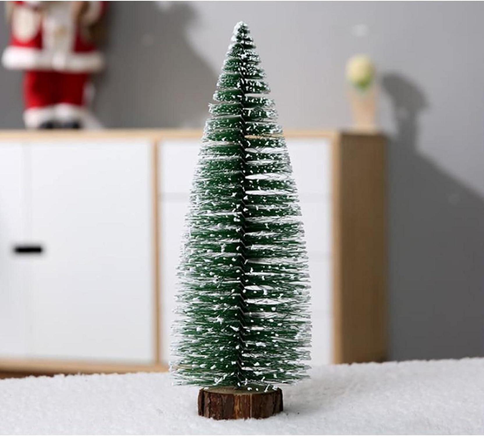10er Set Mini Weihnachtsbäume Grün mit Schnee-Effekt und Holzbasis