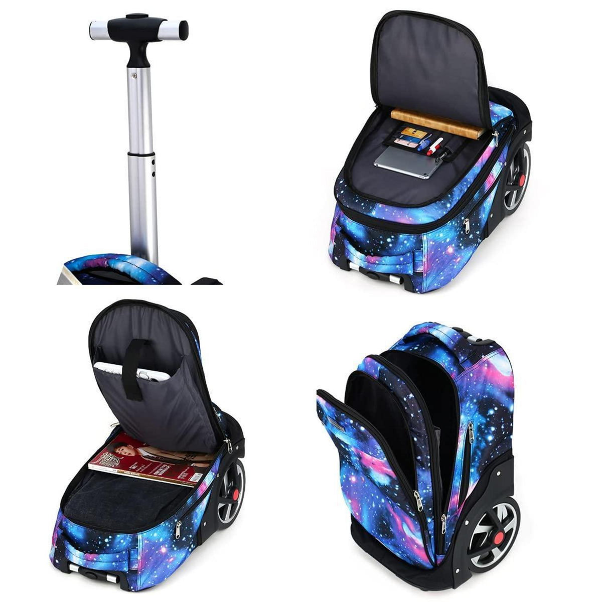 Schulrucksack mit Rädern Sternenhimmel Lila – Kinderkoffer & Trolleybox