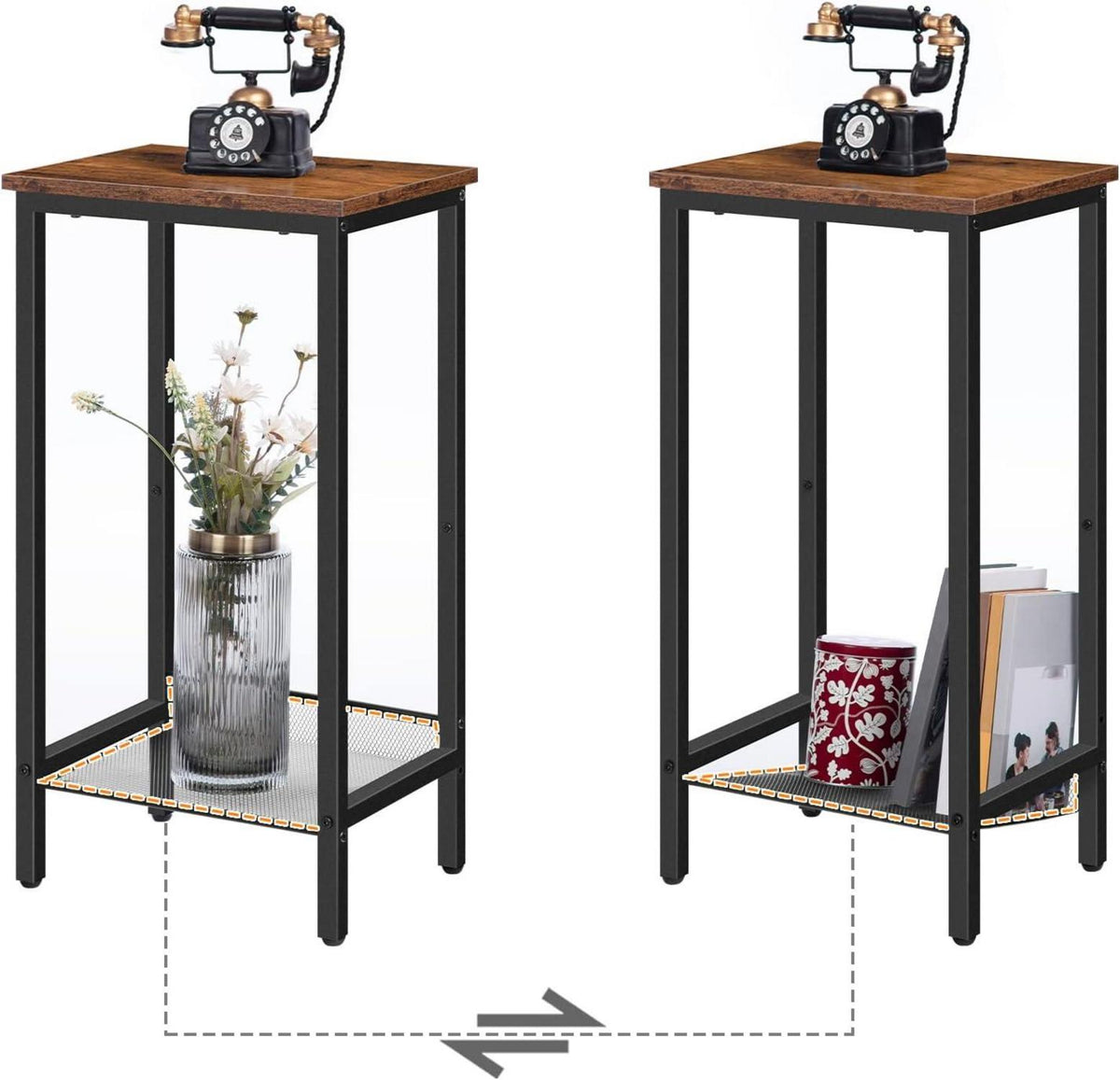 HOOBRO Beistelltisch Hoch mit Verstellbarer Netzablage Industrie-Design