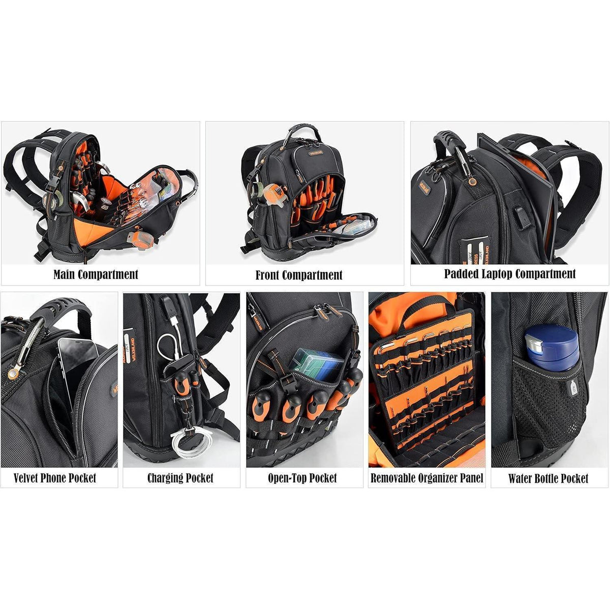 Werkzeugrucksack Herren 77 Taschen robust & wasserdicht