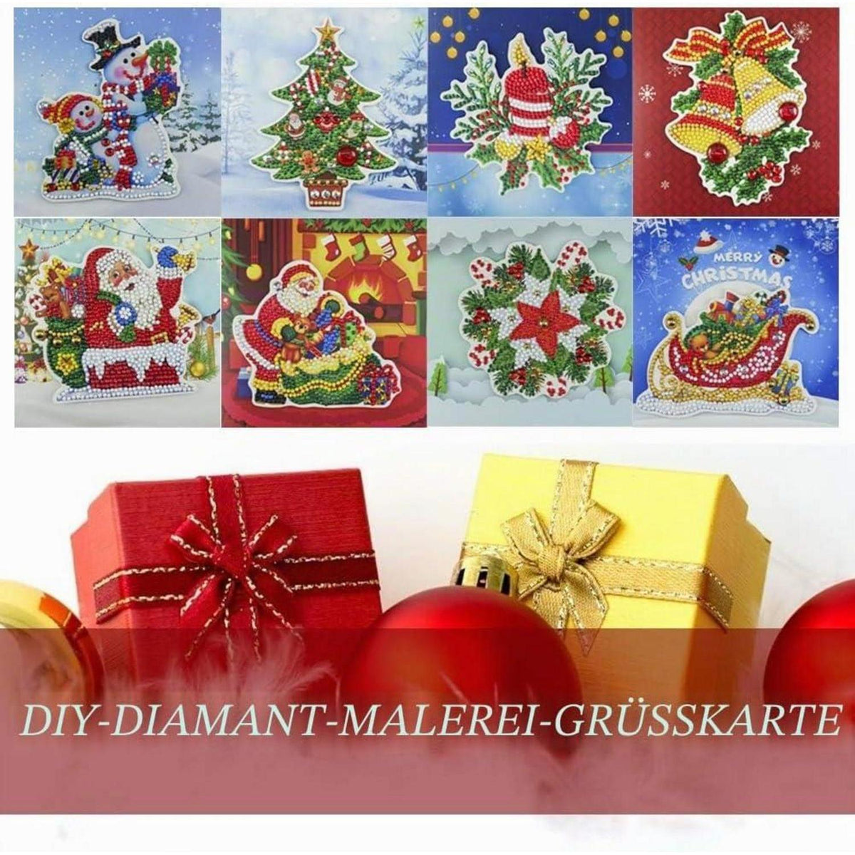 5D Diamant Weihnachtskarten – 8er Set DIY Grußkarten