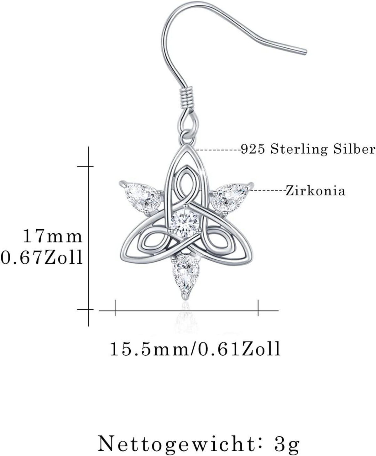 925 Sterling Silber Keltische Mond Ohrringe 17mm für Frauen