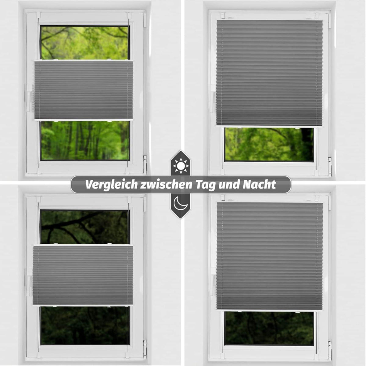 Verdunkelndes Plissee ohne Bohren Grau 45x140 cm Klemmfix Thermo