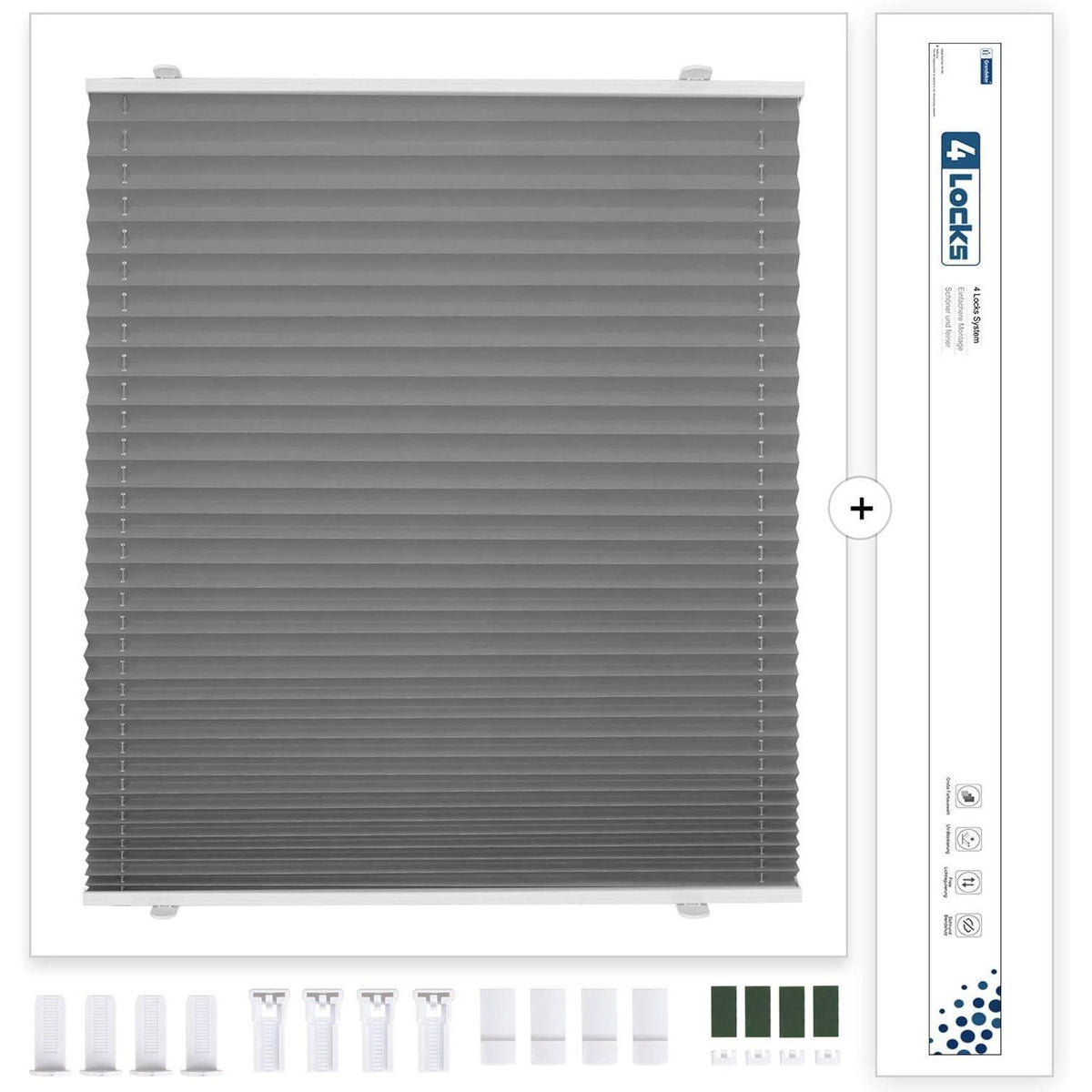 Verdunkelndes Plissee ohne Bohren Grau 45x140 cm Klemmfix Thermo