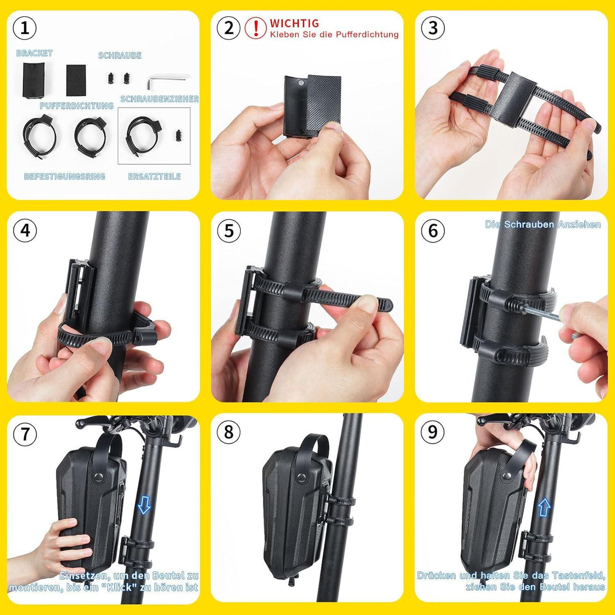 CHICLEW Große Roller Lenkertasche wasserdicht 2L Xiaomi M365 Ninebot E