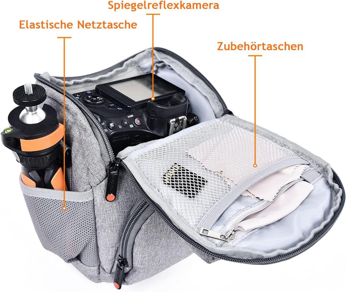 Kameratasche für DSLR/SLR-Kameras mit Regenschutz und Polsterung - Grau