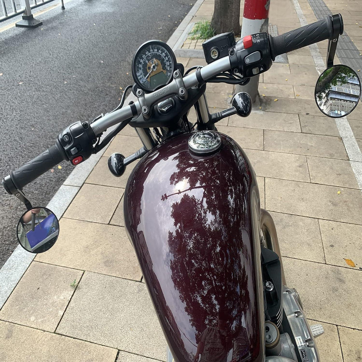 Motorrad Lenkerendenspiegel CNC Retro Schwarz