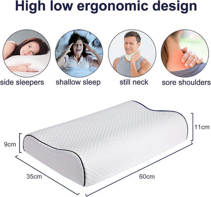 Ergonomisches Memory Foam Schlafkissen 60x35x9/11cm höhenverstellbar waschbar