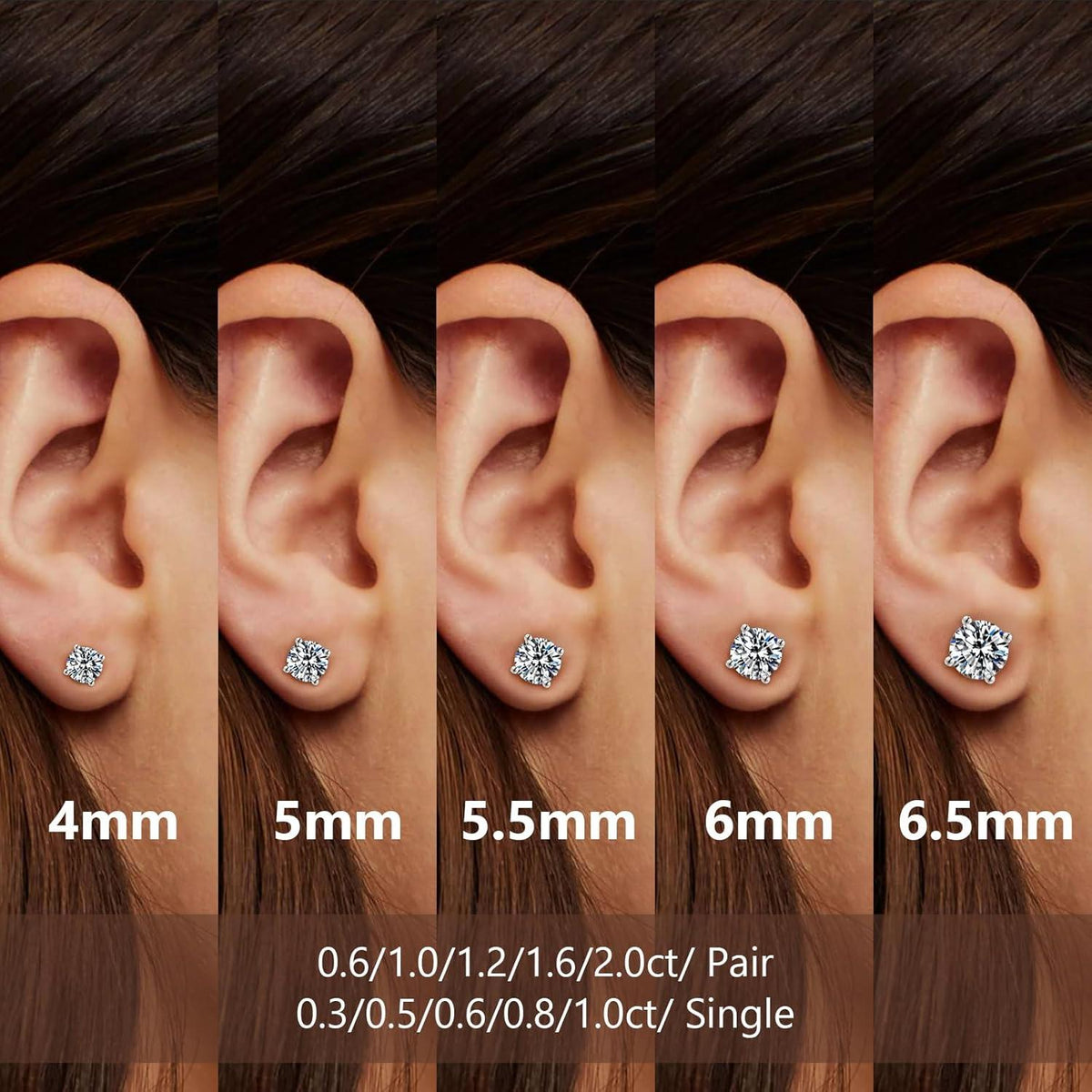 Moissanite Ohrstecker Silber Diamant VVS1 D 14K Gold 5,5mm