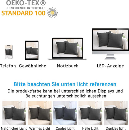 2er Set Kissenbezug 40x40 cm Dunkelgrau Baumwolle Reißverschluss Oeko-TEX