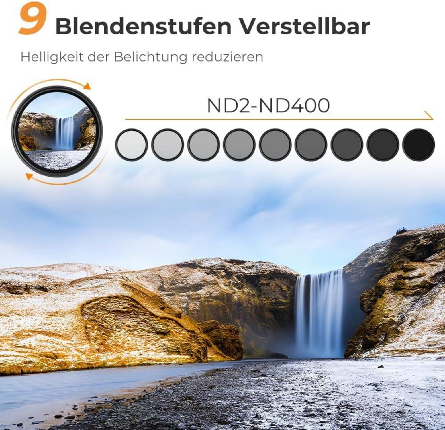 55mm Variabler ND-Filter ND2-ND400 Slim Neutral Graufilter