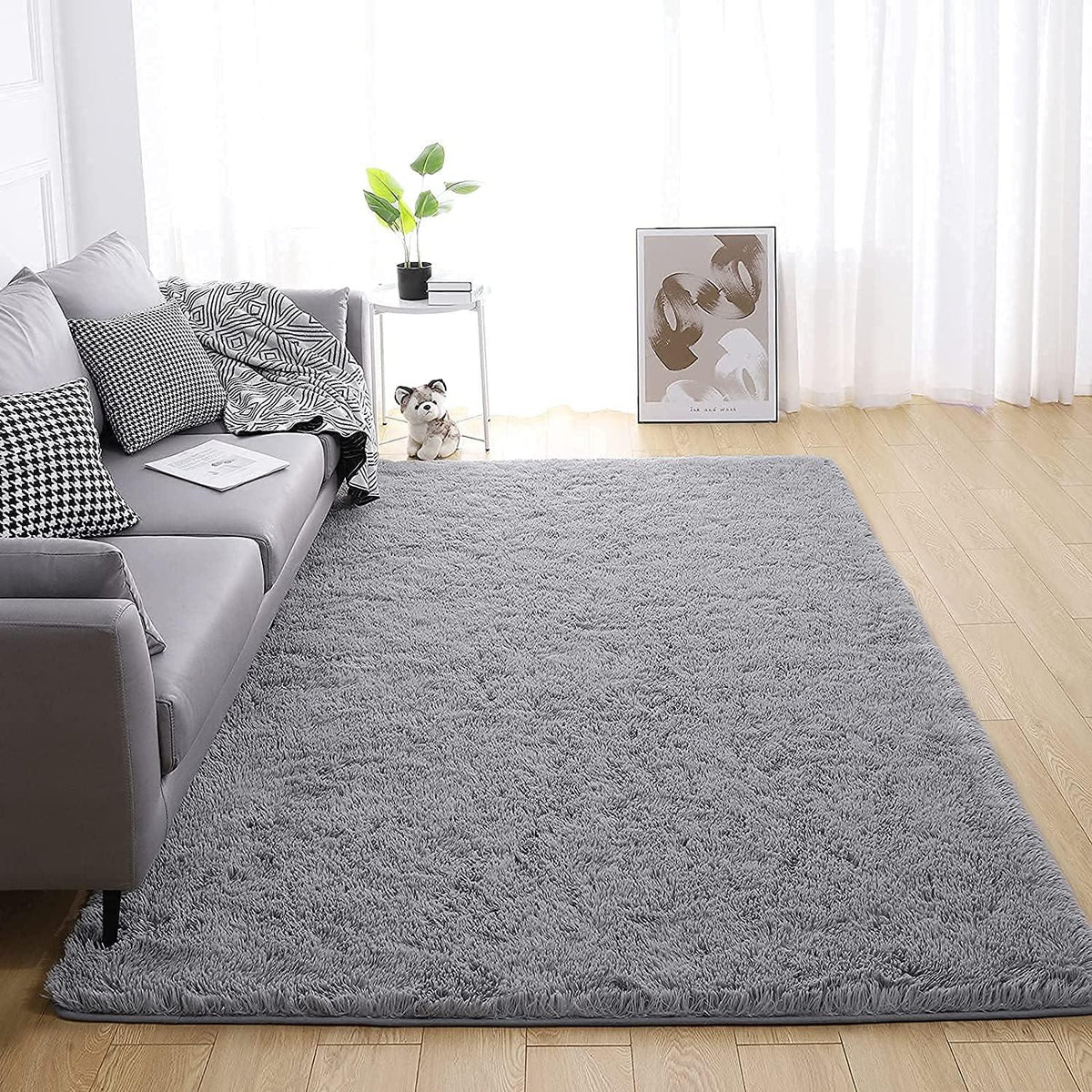 Hochflor Teppich Flauschig Grau Rosa Weiß 160x230cm