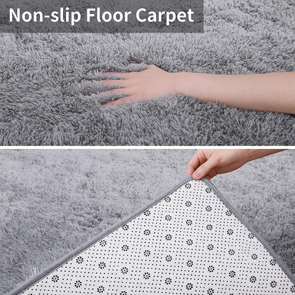 Langflor Hochflor Teppich Modern Grau Rosa Weiß 160x230cm waschbar