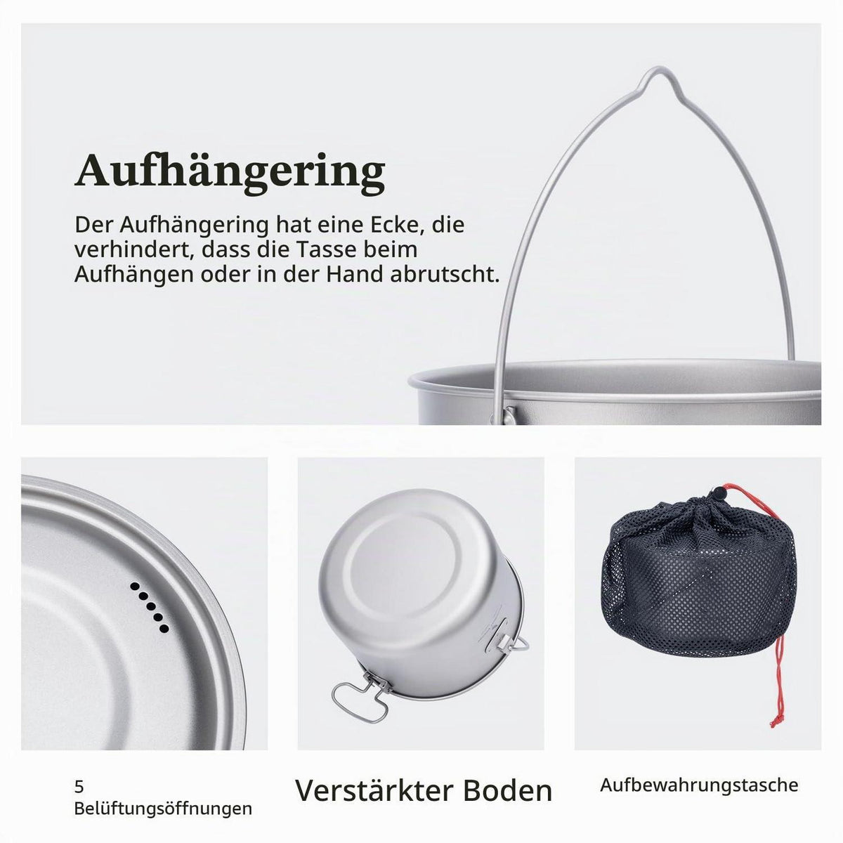 Titan Camping Kochset 1.3L/1.95L/2.9L Topf mit Deckel
