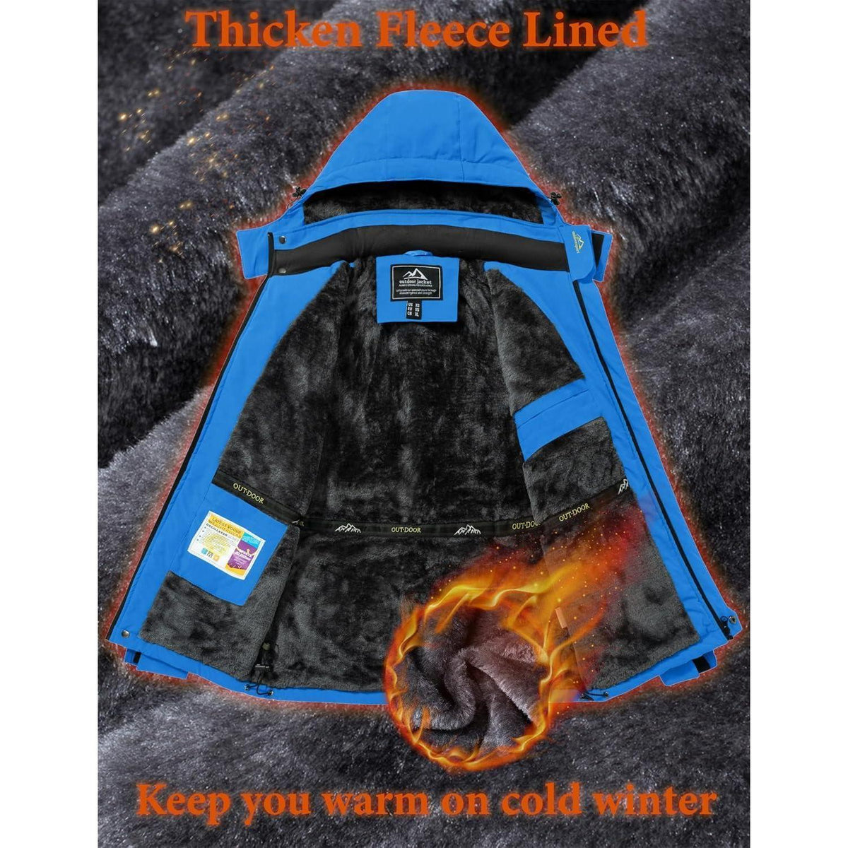 Herren Fleecejacke Winter Warm Skijacke Blau XXL