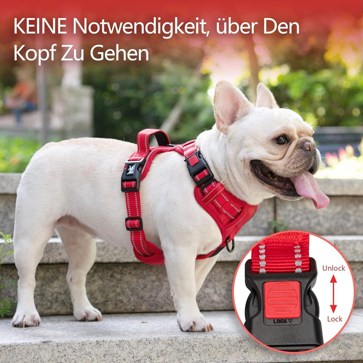 PoyPet Hundegeschirr ohne Zug, Rot, Größe S