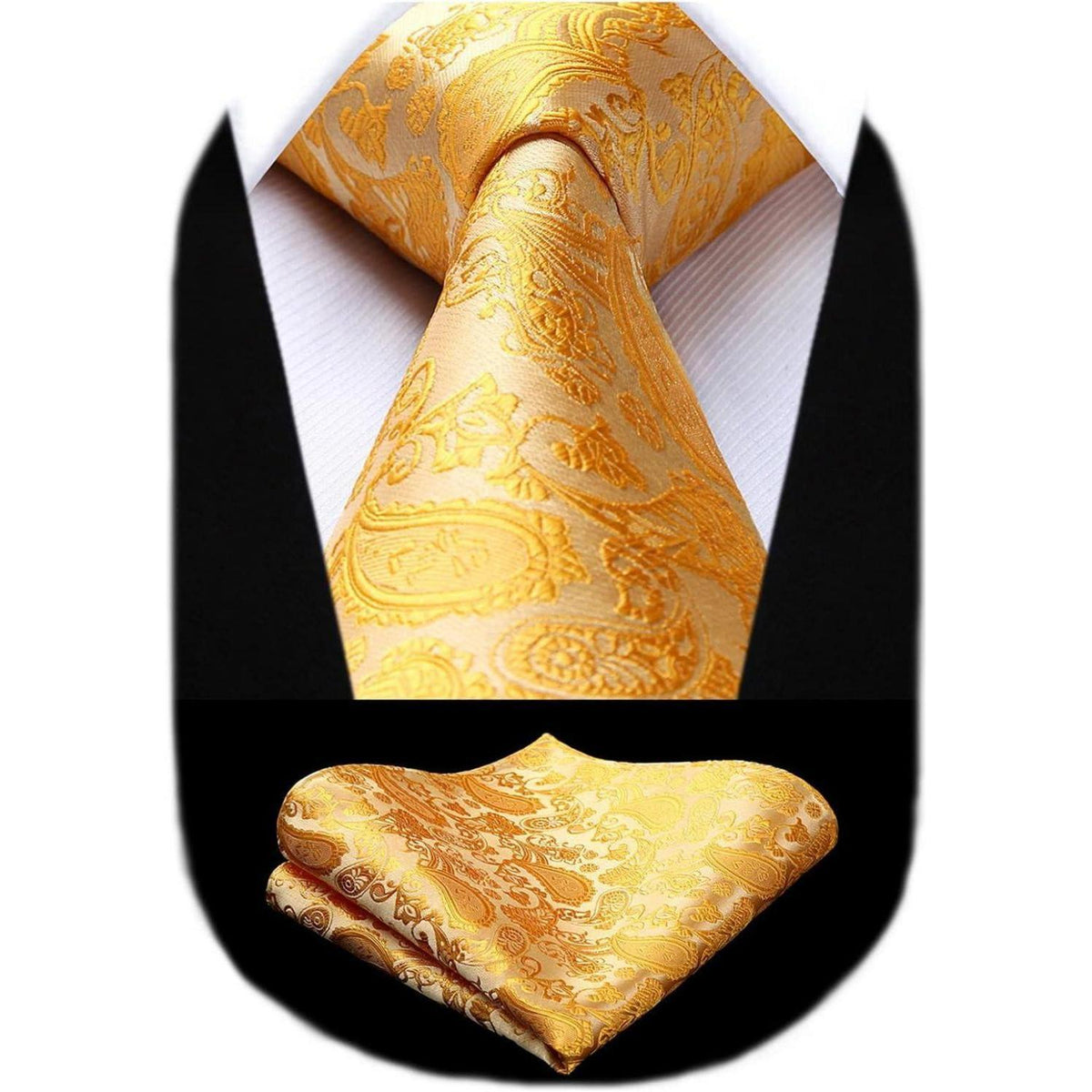 Herren Krawatten & Einstecktuch Set Paisley Jacquard Gold