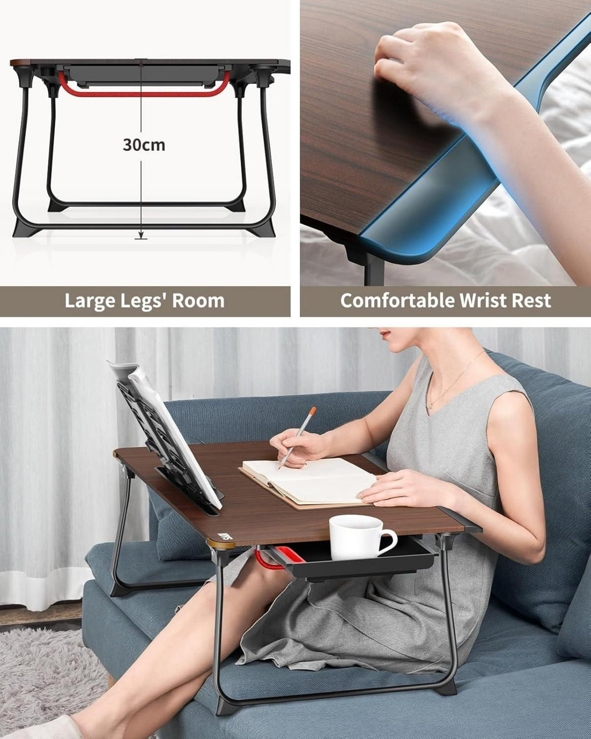 XXL Laptop Tisch für Bett klappbar mit Schublade und Handauflage