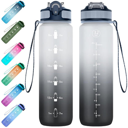 Sport-Wasserflasche mit Strohhalm und Zeitmarkierungen, BPA-frei