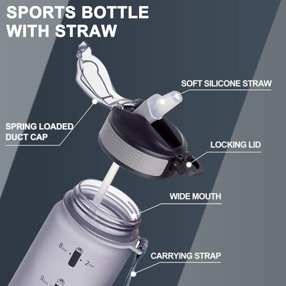 NAVTUE 1L Sport-Wasserflasche mit Strohhalm und