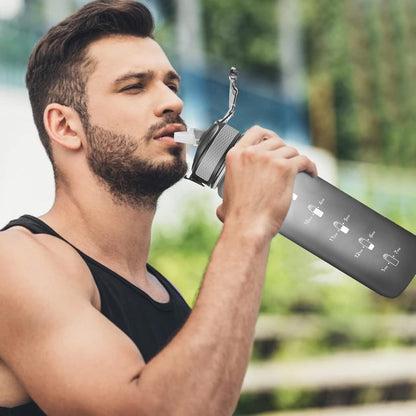 Sport Wasserflasche 1L Strohhalm Zeitmarkierungen auslaufsicher Tritan BPA-frei
