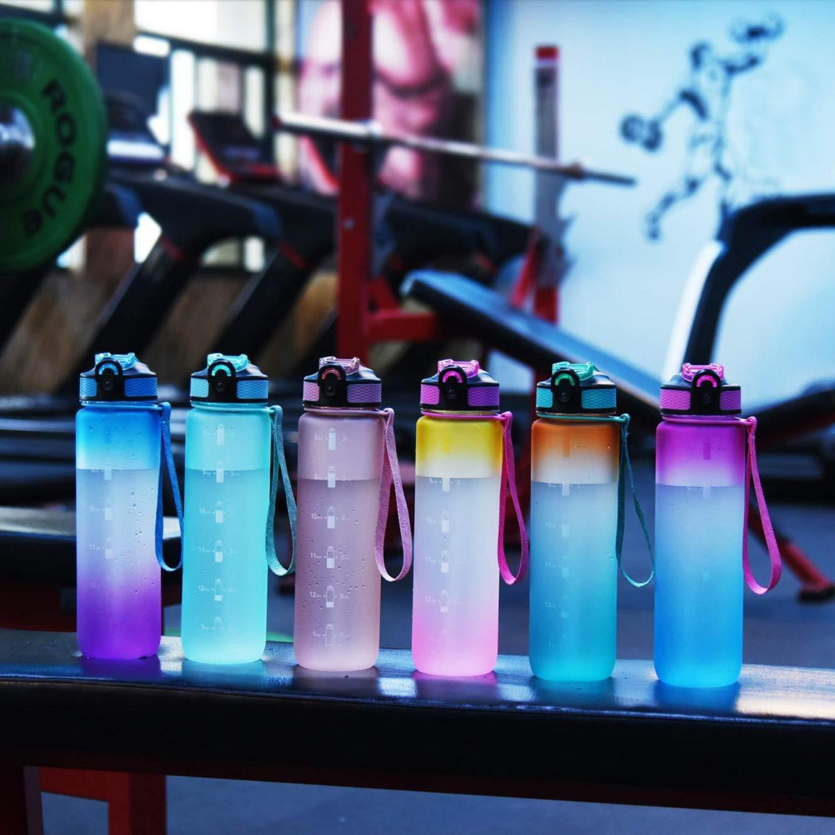 NAVTUE 1L Sport-Wasserflasche Strohhalm Tritan BPA-frei Fitness PinkBlau