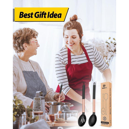 Große Silikon-Kochlöffel, hitzebeständig, Roségold Schwarz